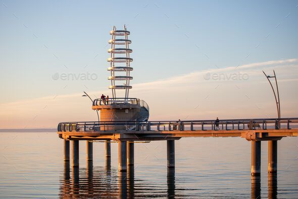 Beacon made of tubular structural steel framing located in Brant Street Pier, Downtown Burlington