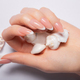 Hands with long nails with french manicure holding seashells - PhotoDune Item for Sale