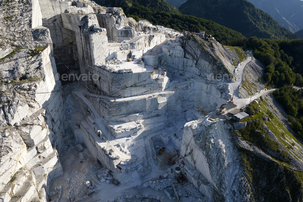 Quarry for the extraction of blocks of white statuary marble - Stock Photo - Images