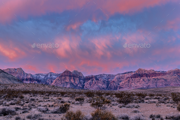 Moody sky over Red Rock Canyon - Stock Photo - Images