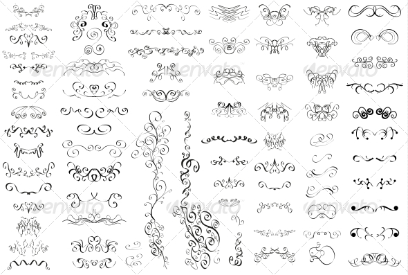 Set of Vintage Retro Calligraphic Elements - Flourishes / Swirls Decorative