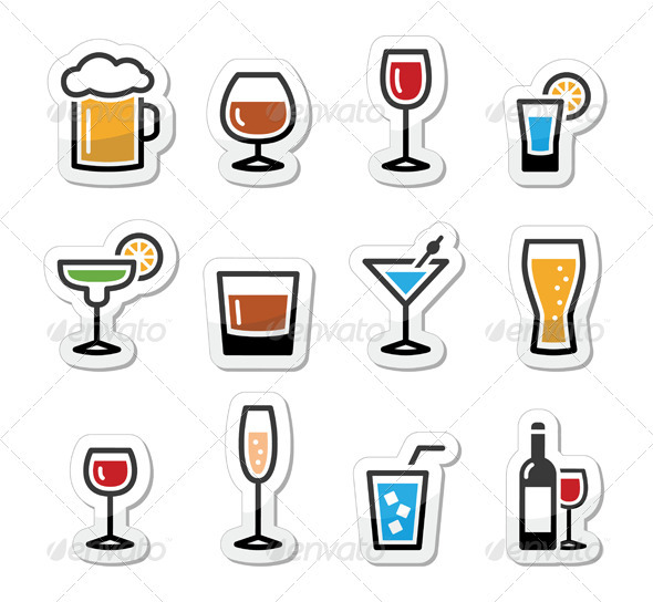 Drink Alcohol Beverage Icons Set as Labels - Food Objects