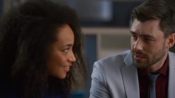 Mixed Race Colleagues Discussing Corporate Information Solve Problem in Office alt