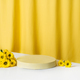 Minimal geometric podium, pedestal on a bright yellow curtain background - PhotoDune Item for Sale