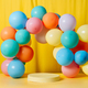 Minimal product podium stage with multicolor pastel color balloons in geometric shape - PhotoDune Item for Sale