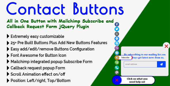 Contact Buttons - All in One Button with Mailchimp Subscribe and Callback Request Form jQuery Plugin