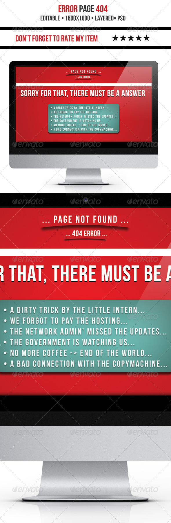 404 error page - Excuses - 404 Pages Web Elements