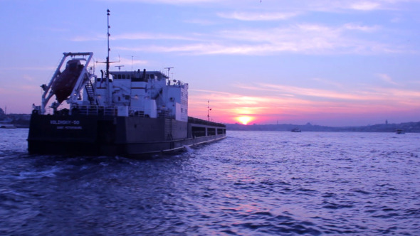 Tankship At Bosphorus At sunset