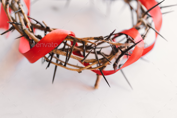 Jesus Crown Thorns and nails and cross on a white background. Easter Day