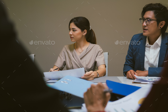 Businesswoman talking and meeting with company partner co-worker team