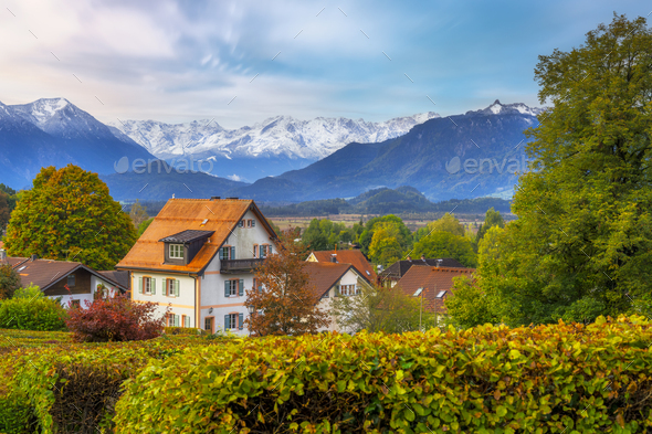 Town of Murnau in the alps of Bavaria - Stock Photo - Images