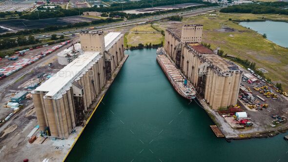 Drone shot of an abandoned ship in the Illinois International Port