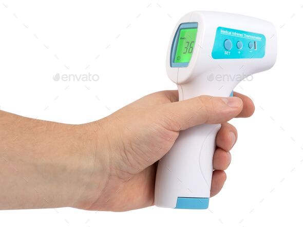 Closeup of a no-contact medical infrared thermometer