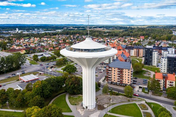 Bird's eye view of the Svampen tower in Orebro, Sweden - Stock Photo - Images