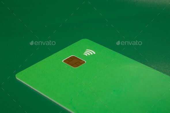 Blank card with a chip and a WiFi symbol. Concept of contactless payment