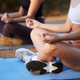 Yoga, outdoor meditation and women exercise in nature for fitness