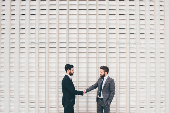 Young bearded professional businessman shaking hand with partner - Stock Photo - Images