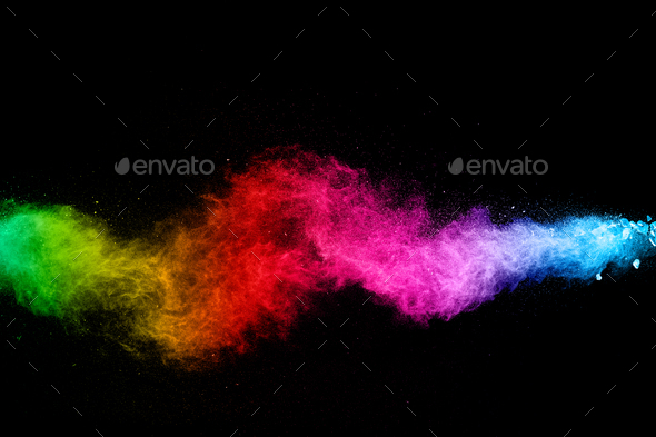 abstract pink powder explosion on white background. Freeze motion of pink  dust splattered. Stock Photo