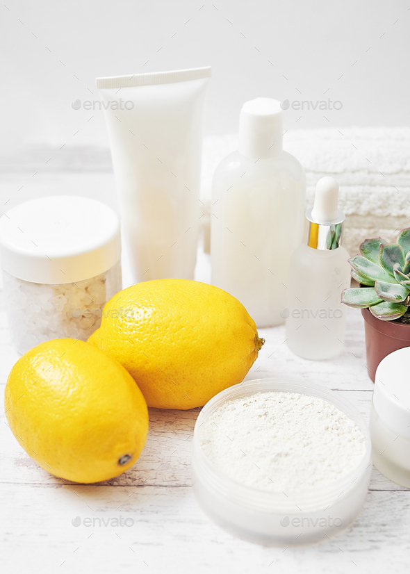Natural organic homemade cosmetics with lemon. Skin care. Spa salon and treatments