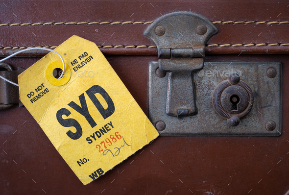 Vintage Sydney Luggage Tag And Suitcase - Stock Photo - Images