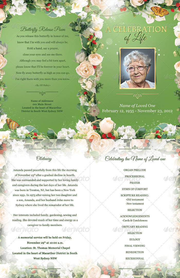 Funeral Program Template - Booklet & Postcard, Print Templates ...