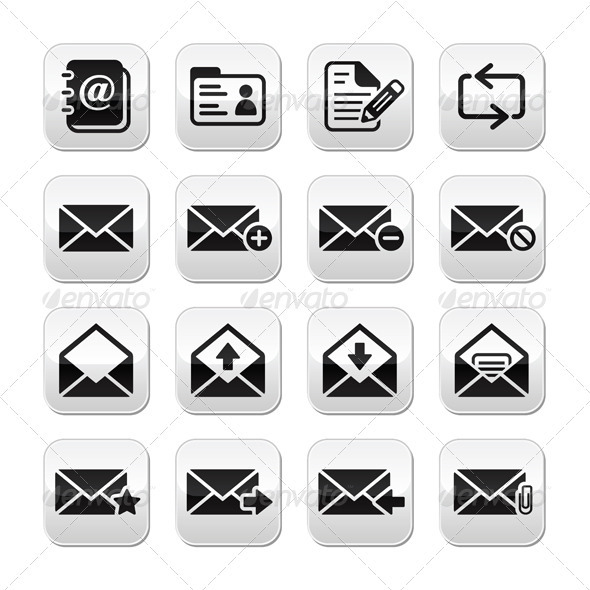 Email Mailbox Vector Buttons Set - Web Elements Vectors