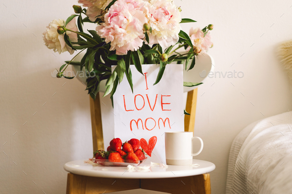 Breakfast for Mothers Day. Happy Mothers Day. - Stock Photo - Images