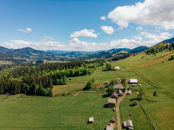 aerial view of road and houses in arezzo province Italy