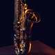 close-up view of shiny professional saxophone on black - PhotoDune Item for Sale