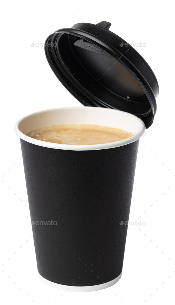 Coffee in white paper cups , Black coffee, cappuccino espresso