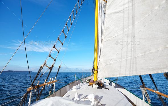 Sailing old schooner on a beautiful sunny day. - Stock Photo - Images