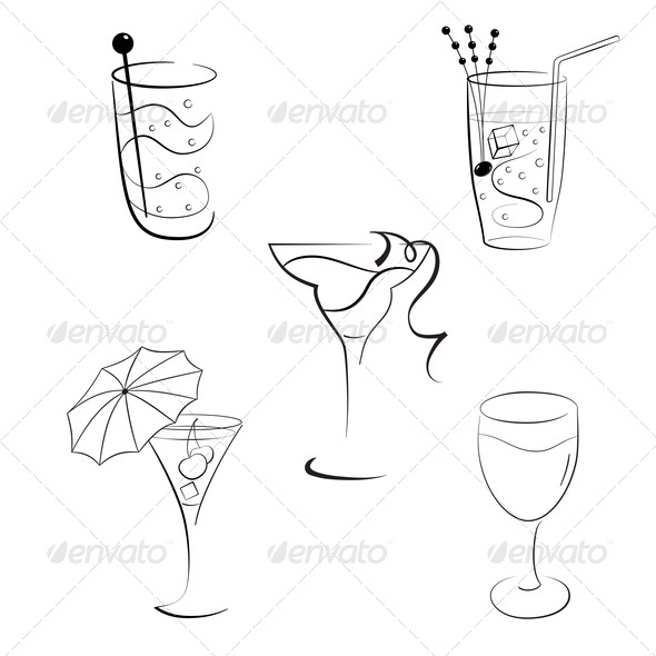 Set of Cocktails and Wines - Food Objects