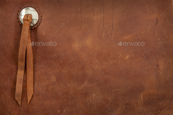 Brown leather chaps texture background with a concha and tassels - Stock Photo - Images