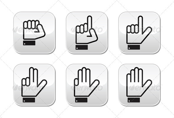 Counting Hand Signs - Vector Buttons Isolated - Web Elements Vectors