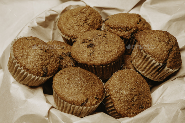 High fiber bran muffins for a healthy breakfast. Homemade delicious - Stock Photo - Images