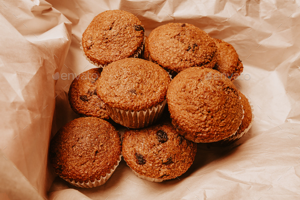 High fiber bran muffins for a healthy breakfast. Homemade delicious - Stock Photo - Images