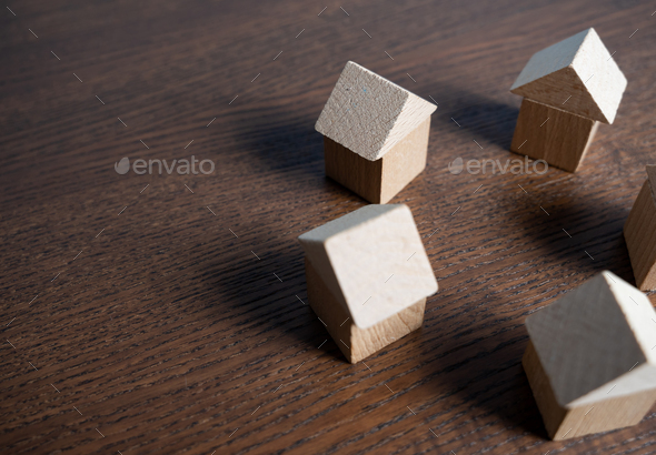 Circle of houses figures. Build, buy or sell real estate. Construction project.  - Stock Photo - Images