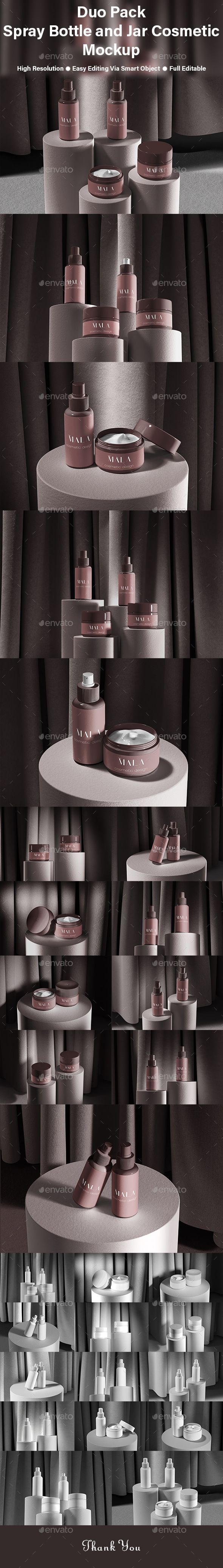 DUAL PACK SPRAY BOTTLE AND JAR COSMETIC MOCKUP