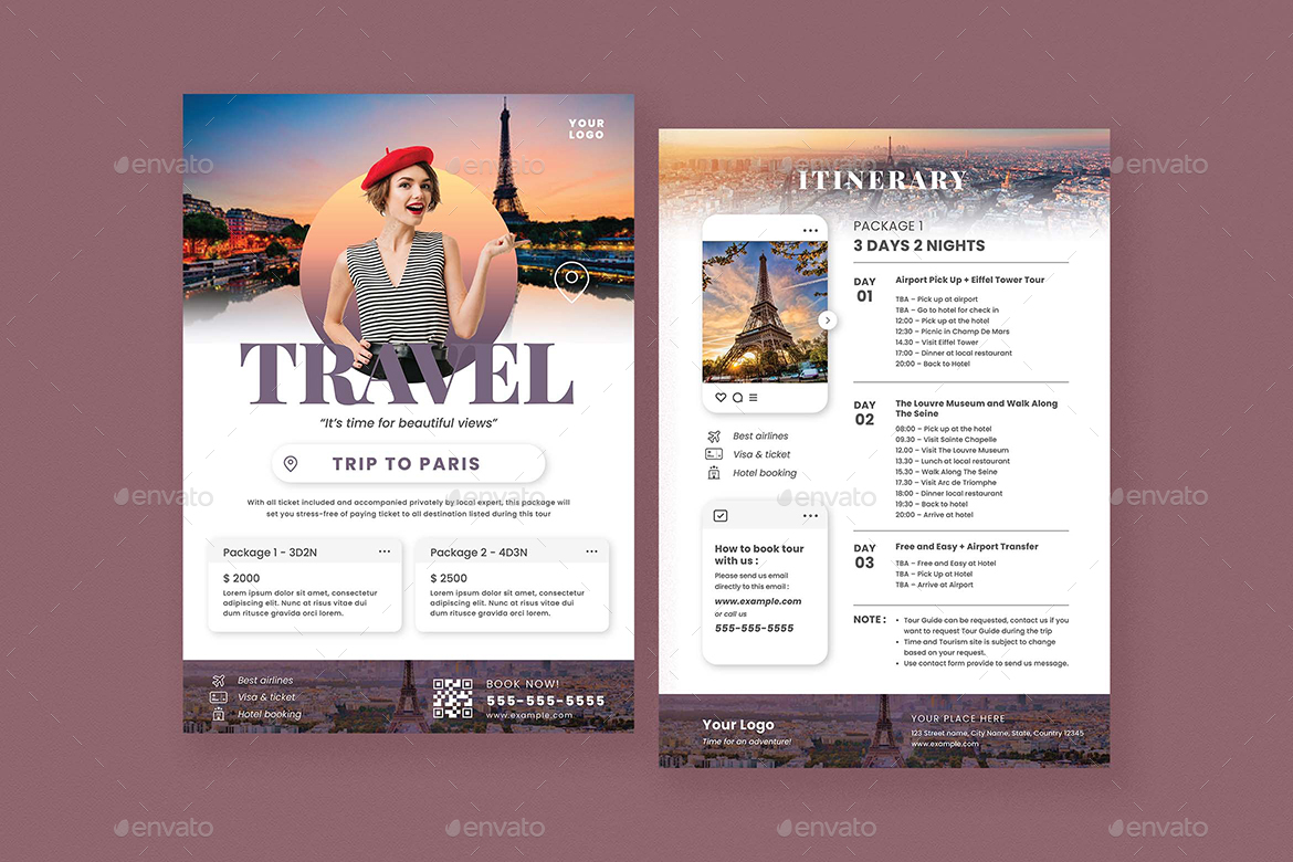 Travel & Itinerary Flyer Template, Print Templates | GraphicRiver