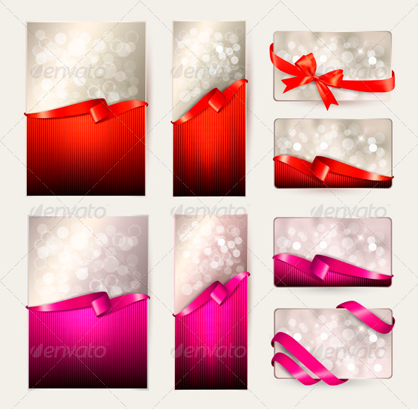 Set of Colorful Gift Cards with Gift Ribbons - Seasons/Holidays Conceptual