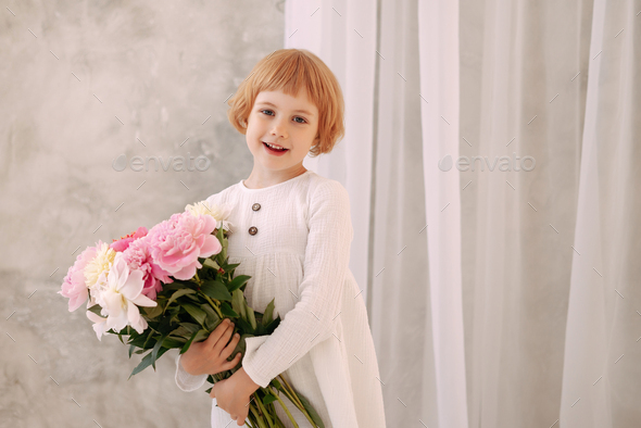 pretty 8 year old girl in white dress, Stock image