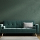 Living room interior with green sofa and decoration room on empty dark green wall background - PhotoDune Item for Sale