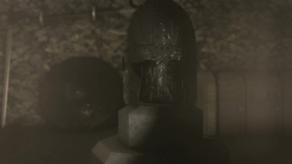 A Medieval Warrior Helmet Armor Shield And Sword alt