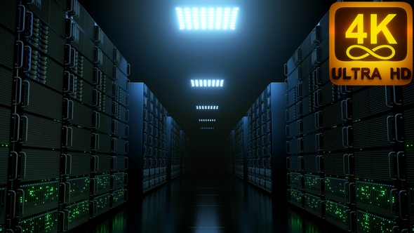 Data Servers Network Computing Computation In A Room Of Servers Of Big Data 4 K Seamless Loop 3D alt