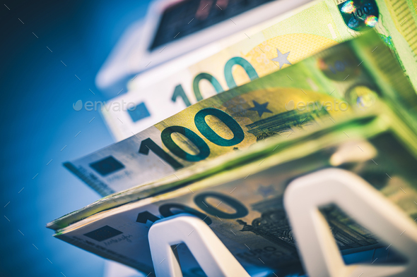 Banknote Counter with One Hundred Euros Inside. - Stock Photo - Images