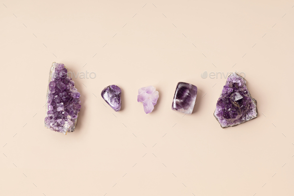 Healing reiki chakra crystals therapy. Alternative rituals with amethyst - Stock Photo - Images