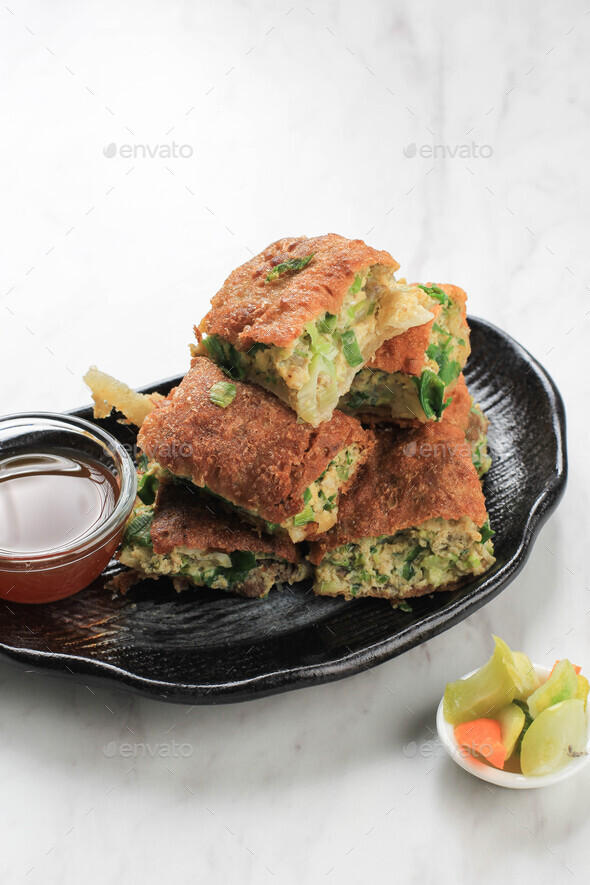 Martabak Telur Is Popular Street Food In Indonesia Egg Spring Onion