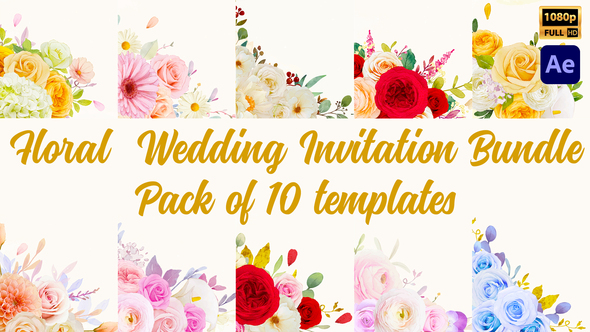 Floral Wedding Invitation Bundle - Pack of 10 templates
