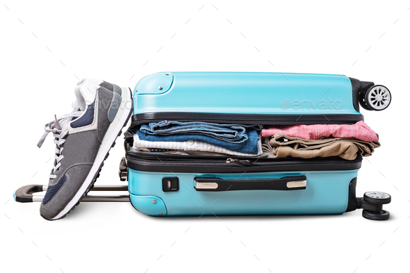 open suitcase with casual clothes - Stock Photo - Images