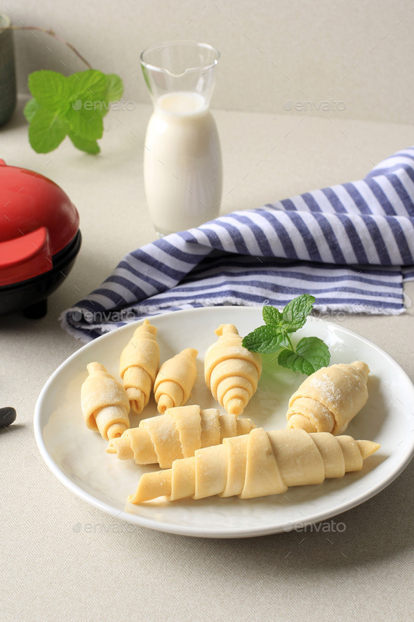 Preparation Making Croissant Waffle or Croffle from Frozen Croissant